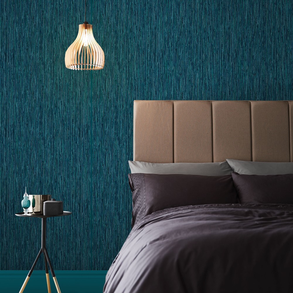 Grasscloth Texture Wallpaper 111725 by Graham & Brown in Teal Blue